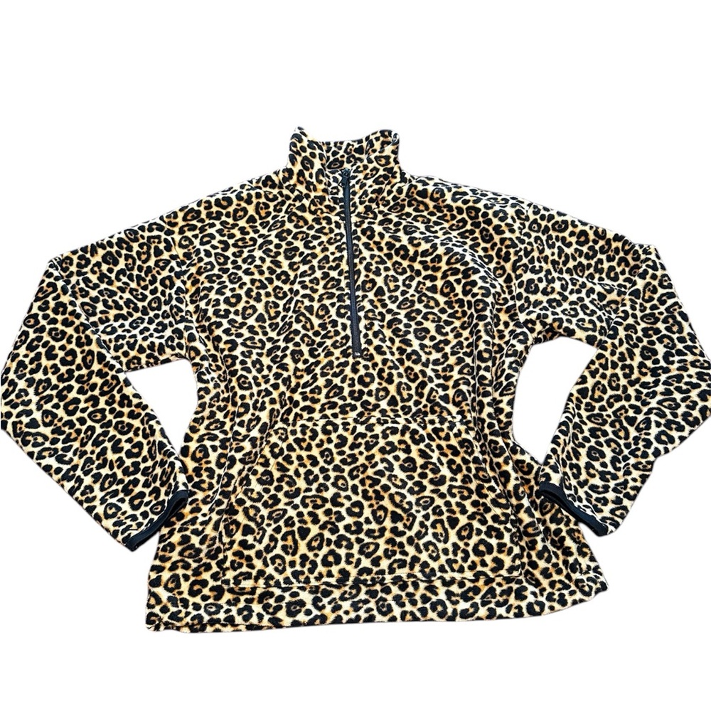 Rachel Roy | Leopard Print Collared Pullover Sweater, Quarter- Zip, Size M